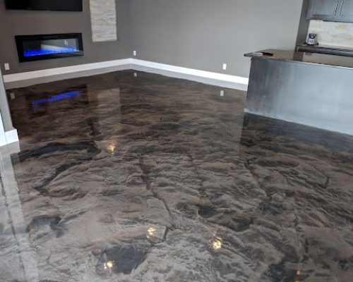 New metallic epoxy floor in living room